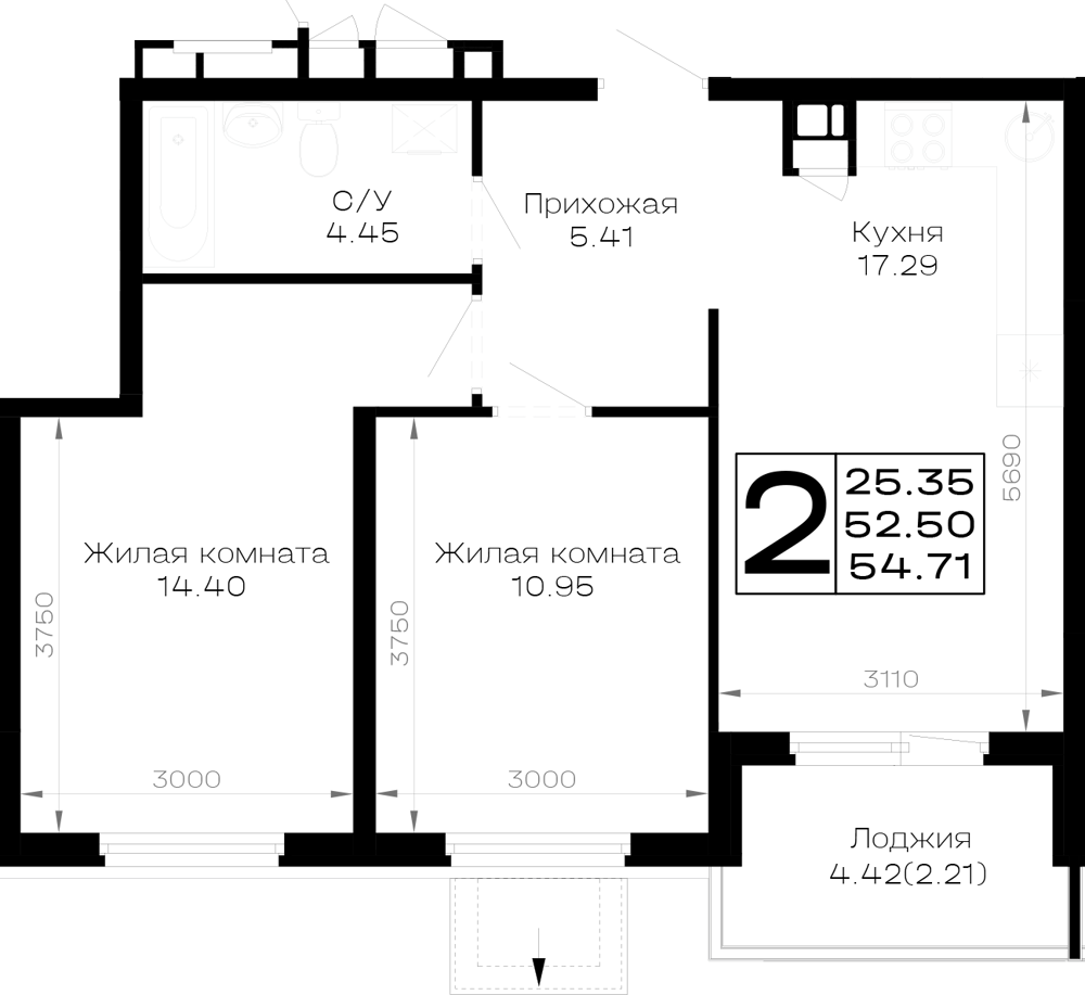 Планировка: 54,71 м² · корпус 8.3-3